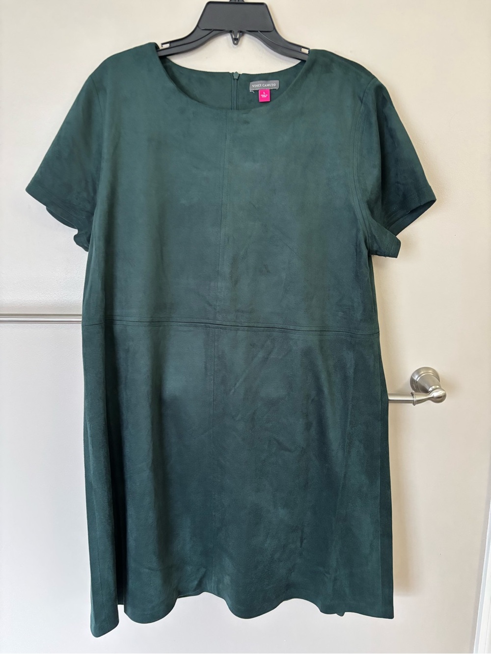 Vince Camuto Dark Green Short-Sleeve Midi Velvet Shift Dress